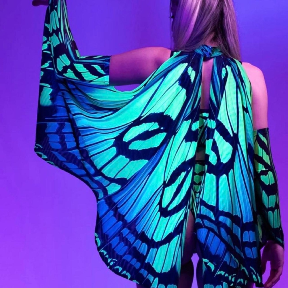 Rave Bodysuit Set Butterfly Wing Size Small Green Artsy Festival Costume Fairy